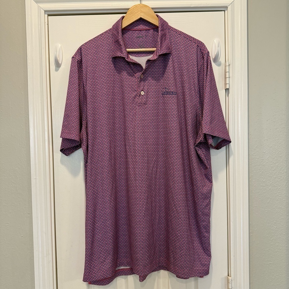 Johnnie O Men’s XL Featherweight UPF 50 Pink Purple Golf Polo Shirt The Rookery